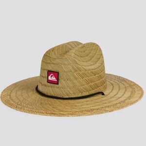 QUKSILVER Straw Lifeguard Hat with Black Chin Cord and Red Logo ~ NWT